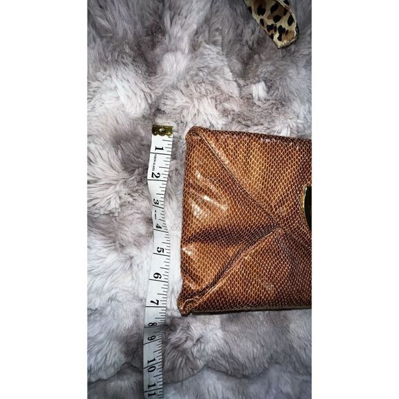 Big Buddha Faux Snakeskin Brown Clutch Oversized Gold Ornament/buckle, Purse - Picture 10 of 14